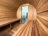 Perspective from inside the Panther 2-person barrel sauna