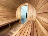 Perspective from inside the Panther 2-person barrel sauna