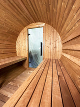 Perspective from inside the Panther 2-person barrel sauna