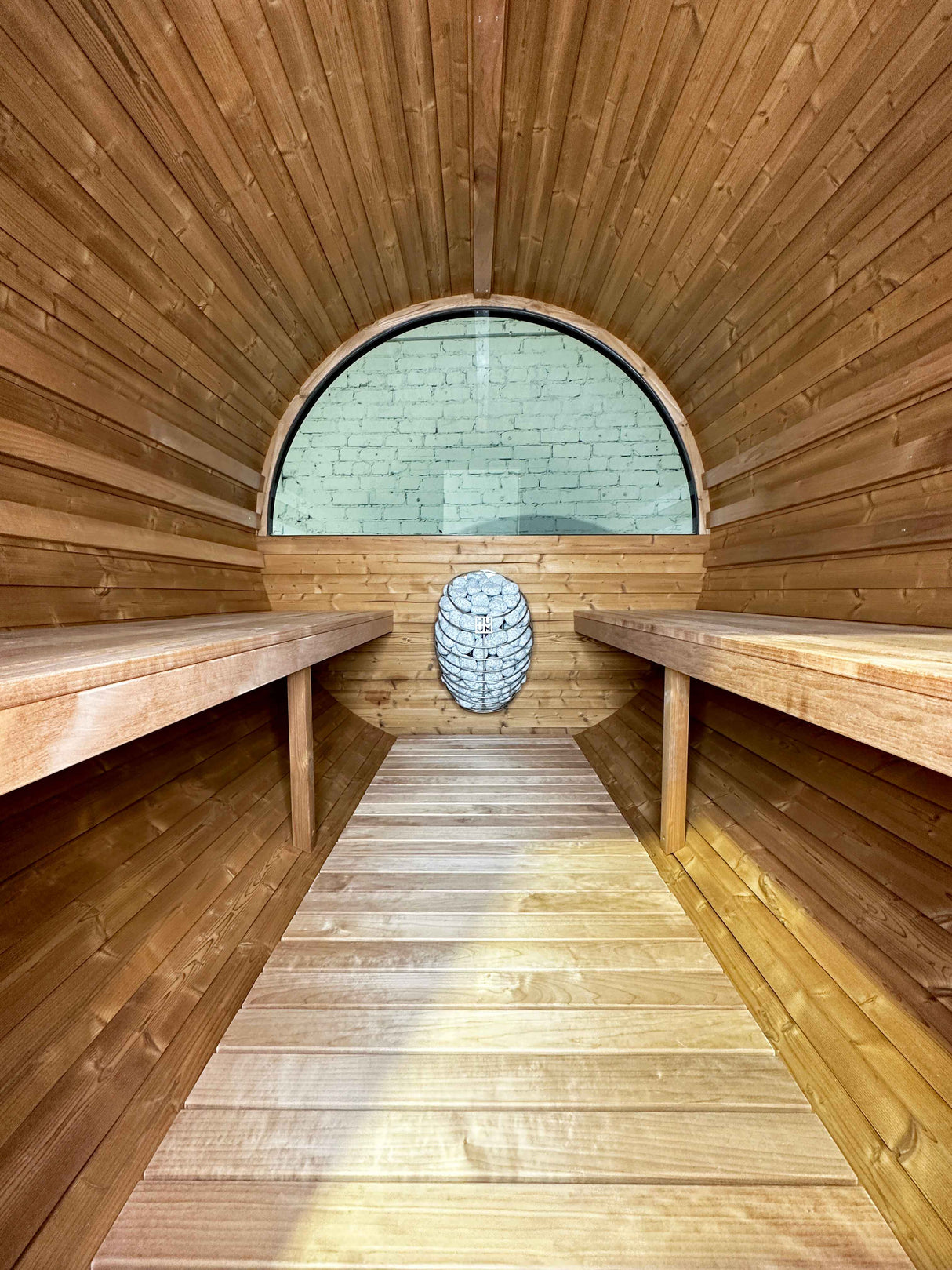 Perspective from inside the Panther 2-person barrel sauna