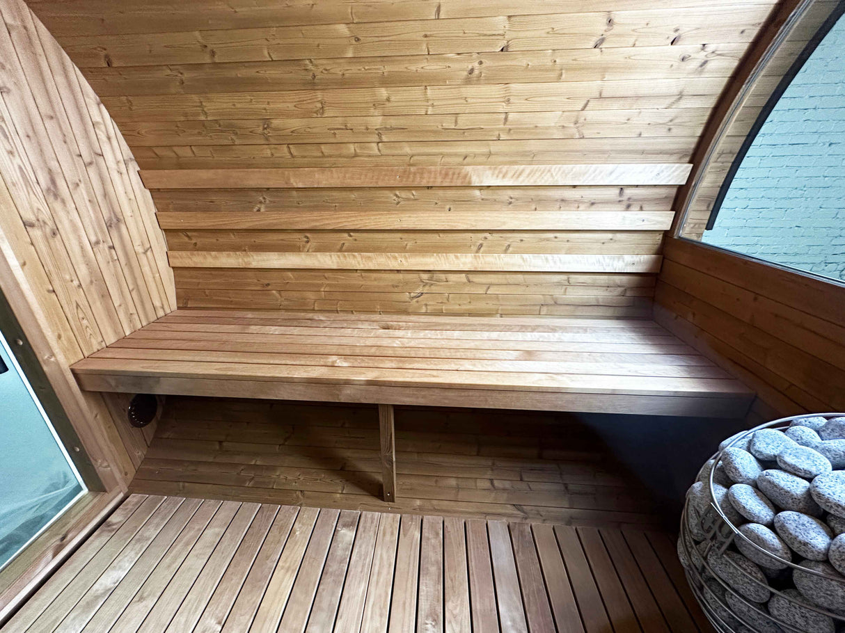 Perspective from inside the Panther 2-person barrel sauna