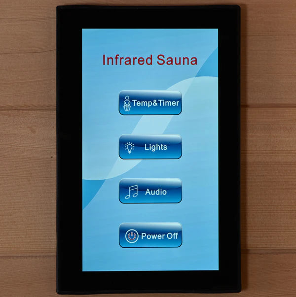 Panel to select Temp and timer, Lights, audio and Power.